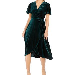 Vince Camuto Green Velvet Faux-Wrap Dress 4 NWT